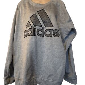 Adidas Heather Gray Logo Sweatshirt Mens Climawarm Has 2 Small Indents Xl